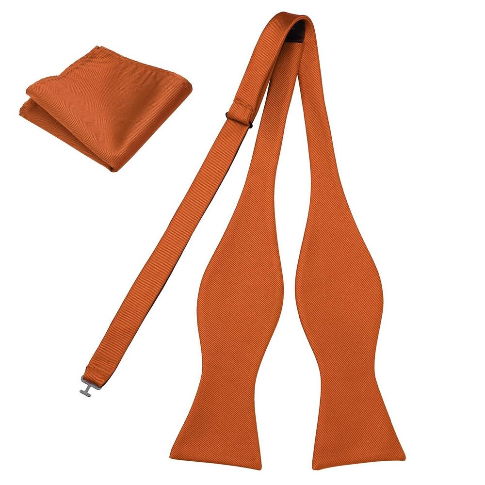 8164 Woven Self Tie Bow Tie and Pocket Square Formal Wear Orange Bow Ties
